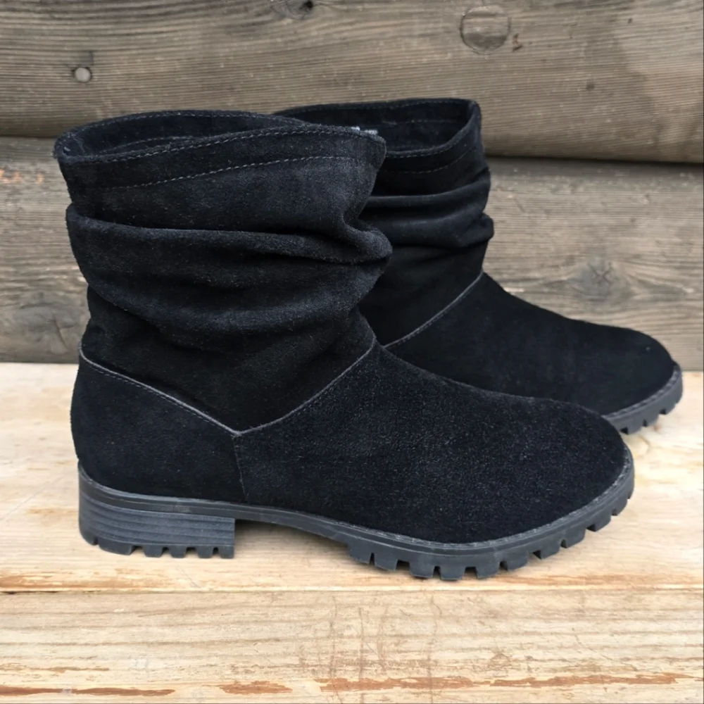 Chinese Laundry Flip Moto Minimalist Suede Slouch Lug Sole Bootie 6.5M